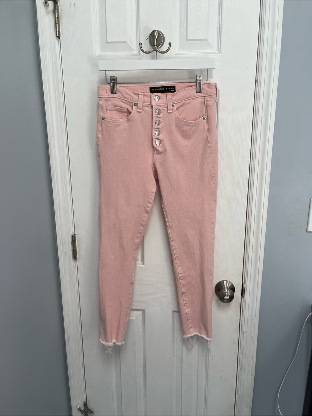 Veronica Beard Pink Jeans Women’s 26 10” Skinny Raw Hem Debbie Button Fly USA